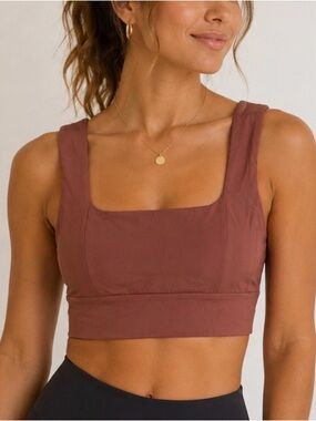 Amazon Square Neck Crop Tank Top - Mauve Brown